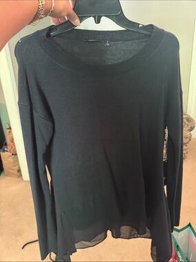 Black Long-Sleeve Layered Hem Women's Top